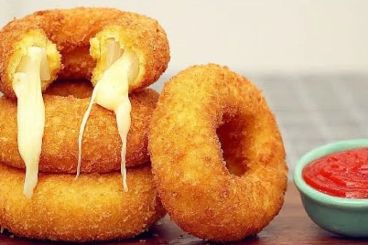Anéis de cebola recheados com queijo: crocante e sequinha ig