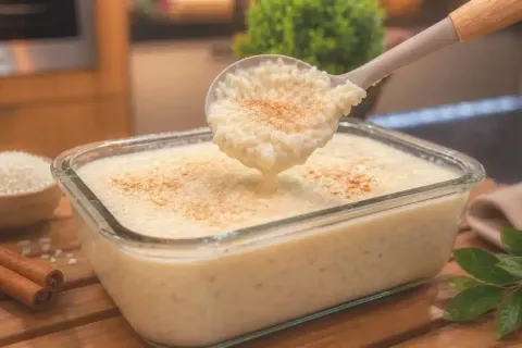 Arroz doce com leite em pó bem cremoso e fácil, com aquele g