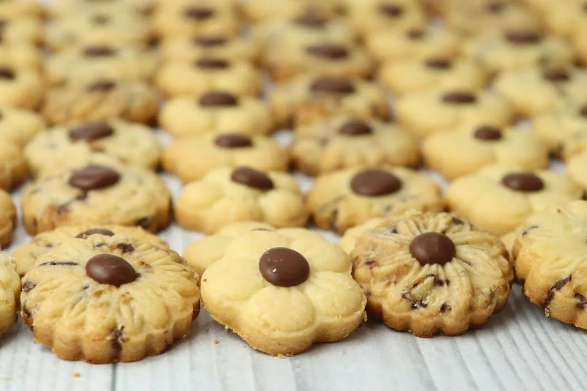 Biscoito amanteigado com gotinhas de chocolate sempre dá von