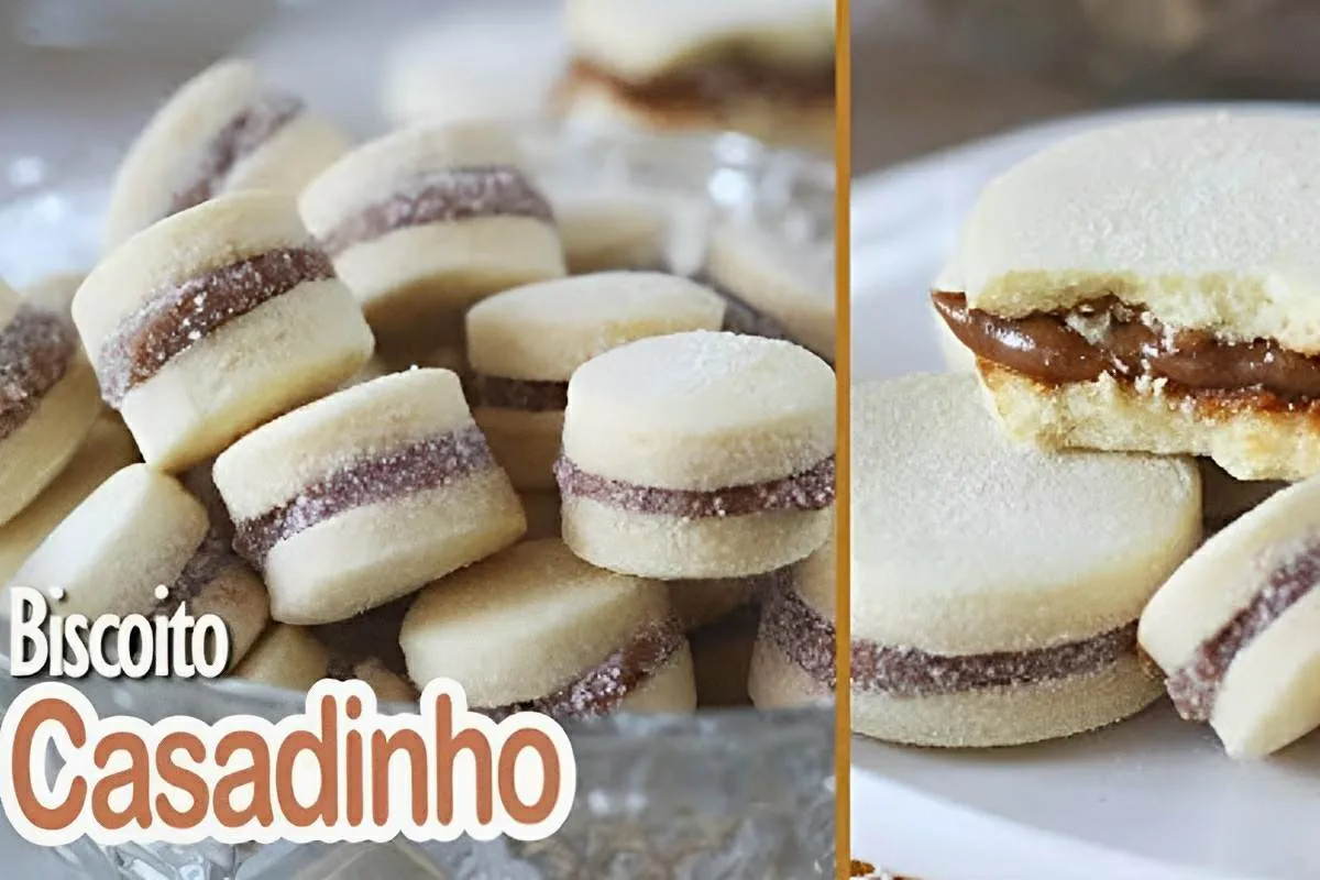Biscoito casadinho com recheio de doce de leite delicioso fá