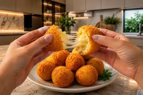 Bolinha de queijo sem massa super rápida, crocante por fora 