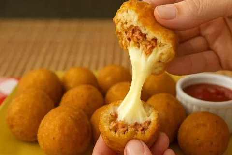 Bolinho de bacon recheado com queijo, petisco crocante por f