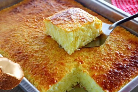Bolo cocada sem farinha molhadinho e muito saboroso que vai 