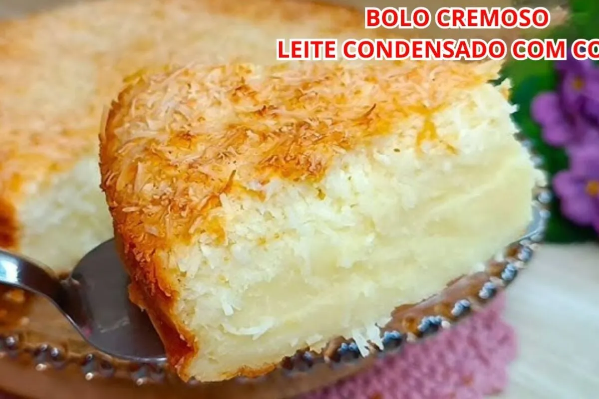 Bolo cremoso com leite condensado e coco fácil de preparar e
