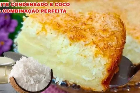 Bolo cremoso de coco e leite condensado, perfeito para  serv