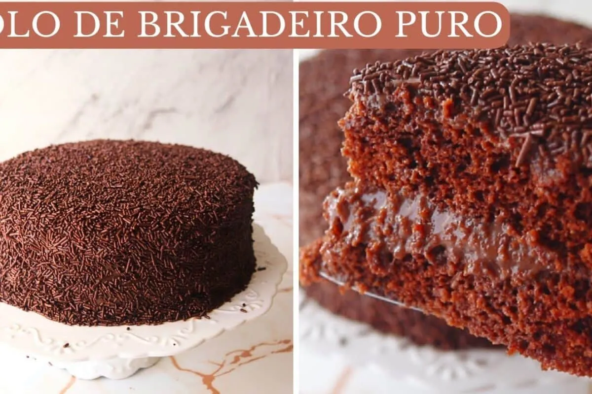 Bolo de brigadeiro puro com massa fofinha e recheio cremoso