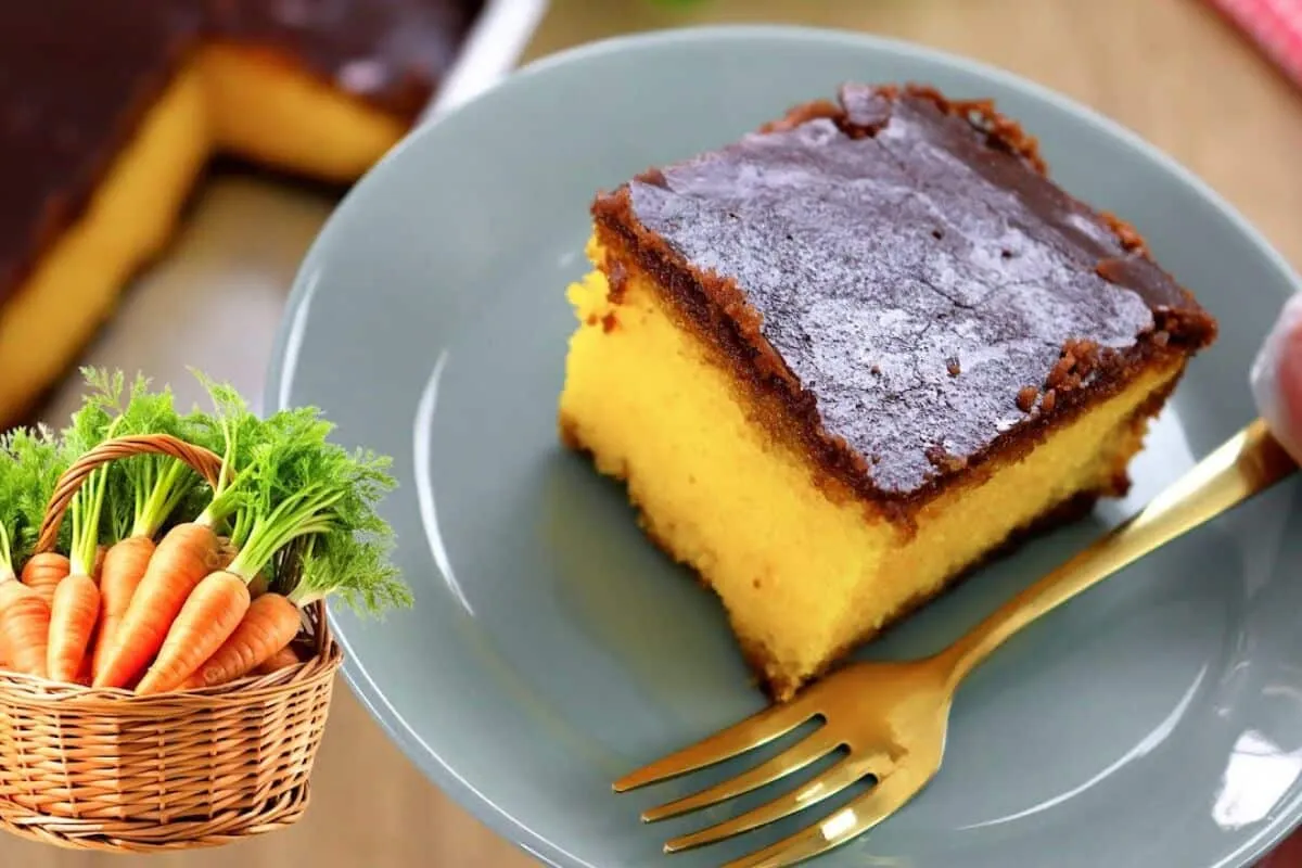 Bolo de cenoura sem farinha com cobertura crocante de chocol