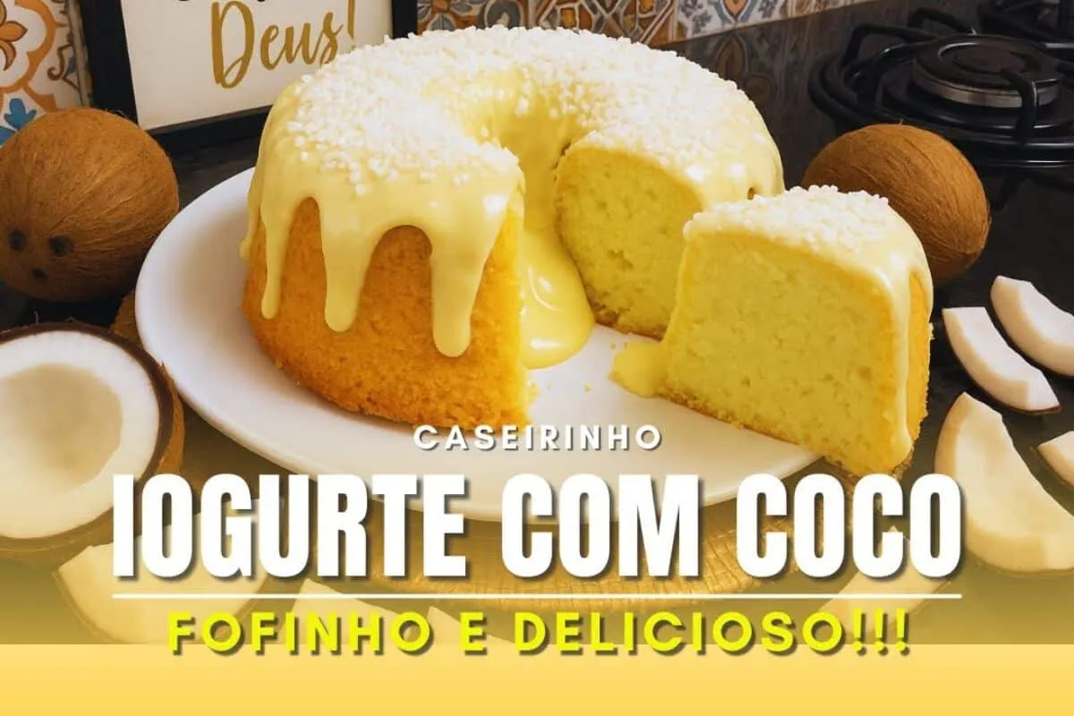 Bolo de iogurte com coco super fofinho e molhadinho, que des