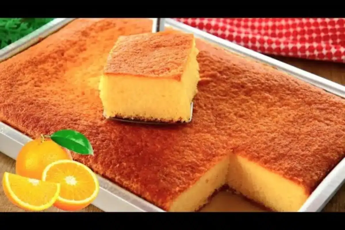 Bolo de laranja fofinho feito com a medida de cinco copos, p