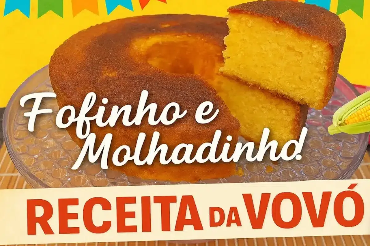 Bolo de milho sem trigo tradicional com aquela textura úmida