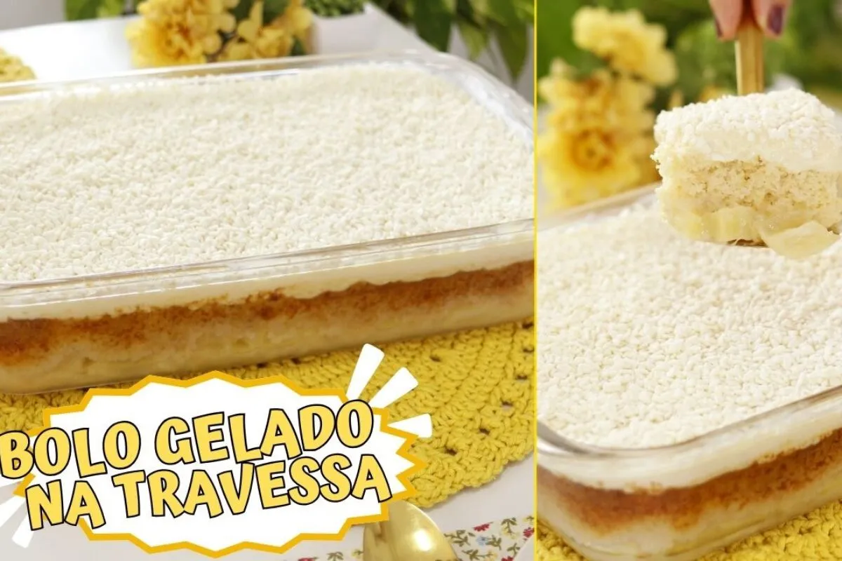 Bolo gelado de abacaxi na travessa: você escolher se vai ser