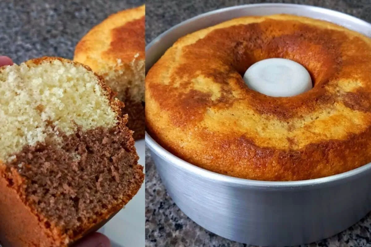 Bolo mesclado simples e fofinho para o chá da tarde em famíl