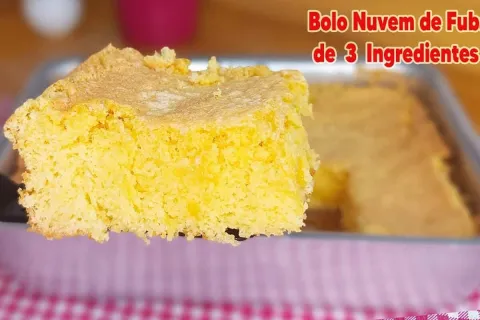 Bolo nuvem de fubá simples e delicioso feito com apenas 3 in