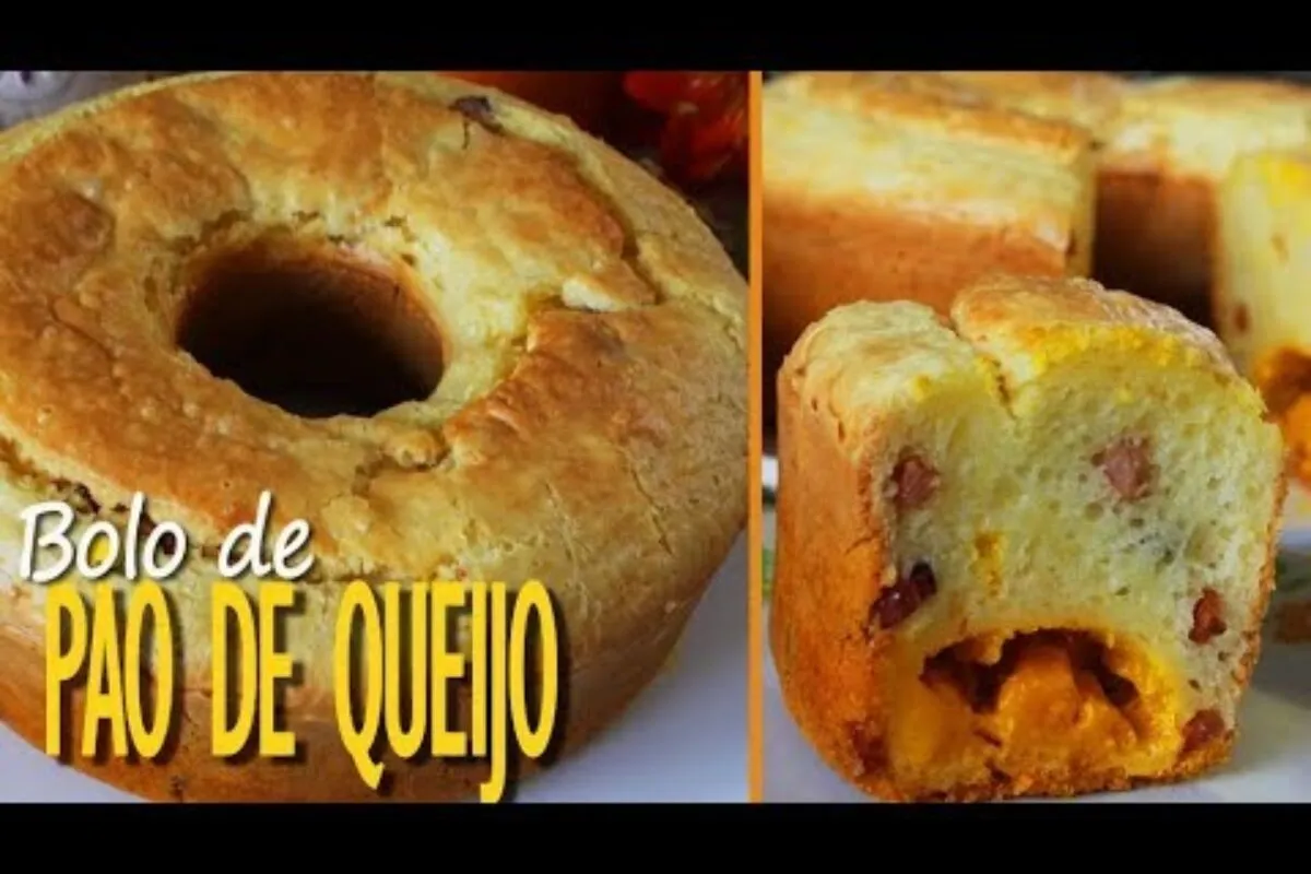 Bolo pão de queijo recheado com bacon e cheddar, que derrete