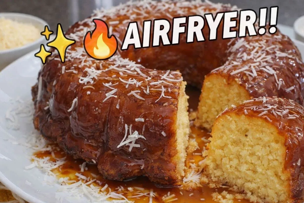 Bolo queijadinha na air fryer, que é prático, fica super cre