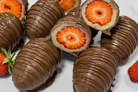 Bombom de morango com chocolate: um clássico da confeitaria 