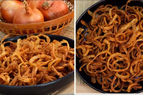 Cebola crispy, um acompanhamento sequinho e crocante feito c