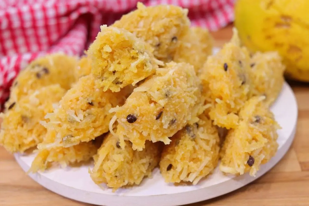 Cocada de maracujá sequinha por fora e molhadinha por dentro