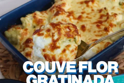 Couve-flor gratinada com queijo douradinho por cima, ótima p