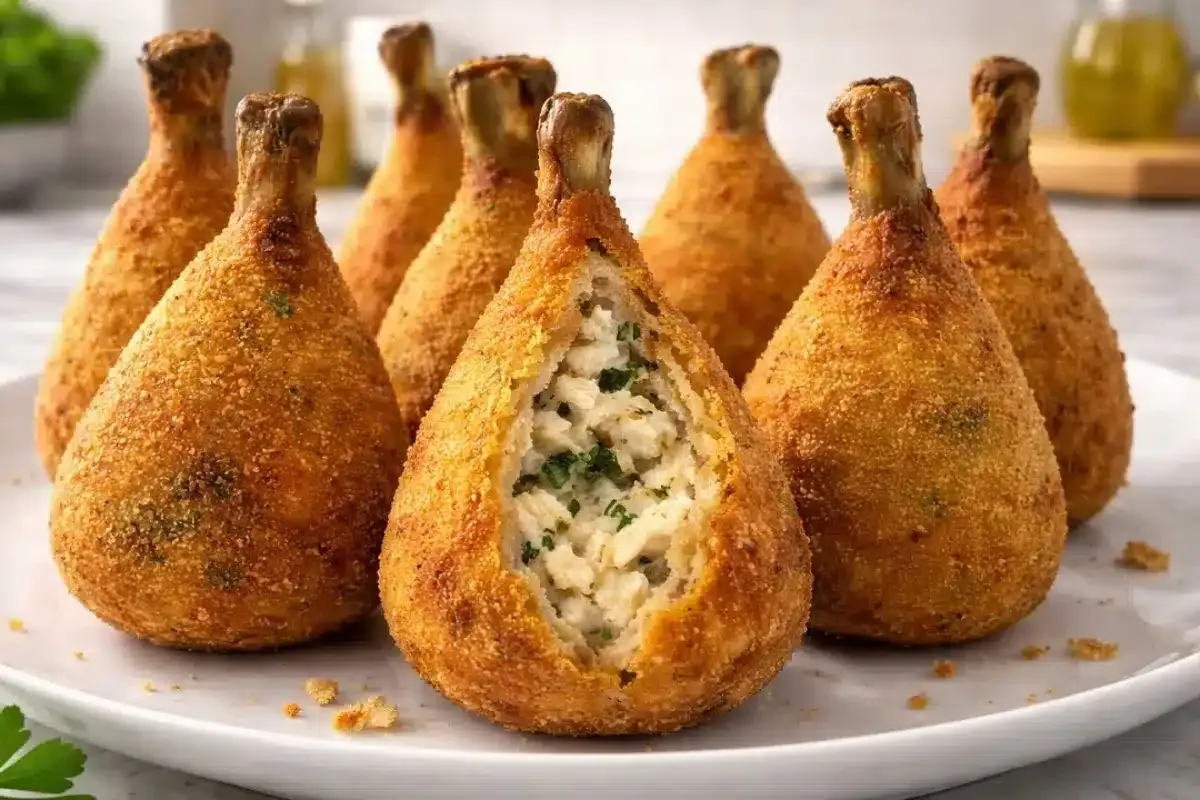 Coxinhas sem massa muito recheadas de frango, super cremosas