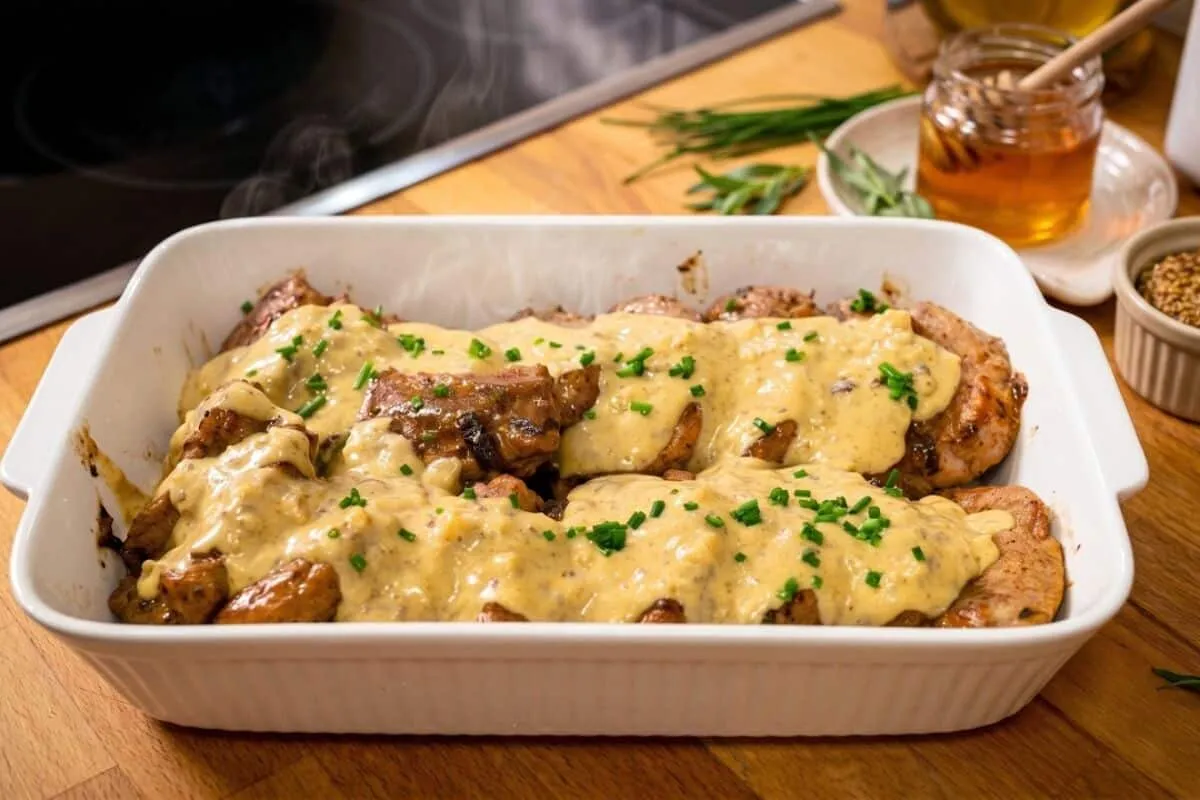 Filé suíno com molho especial bem encorpado e saboroso, para