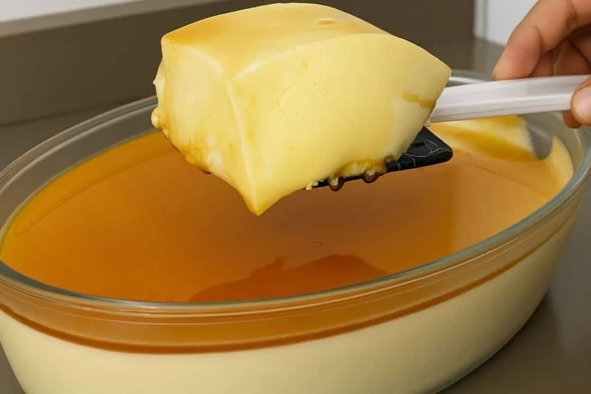 Flan na travessa cremoso e geladinho que não vai ao fogo e é
