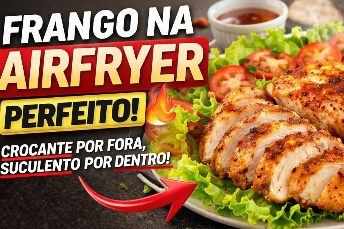 Frango assado na air fryer feito com um tempero especial e s
