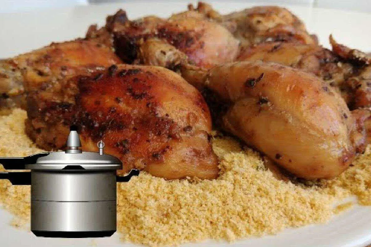 Frango assado na panela fica muito suculento e saboroso você