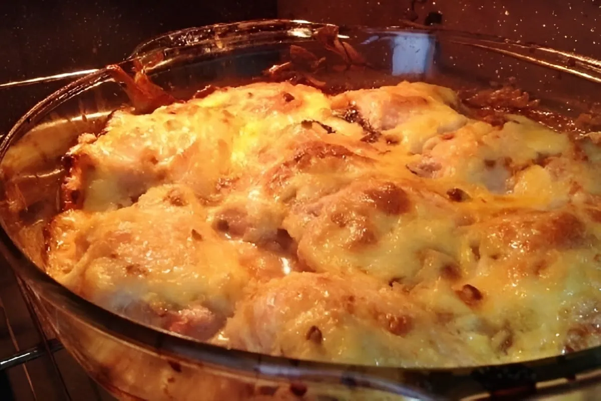 Frango assado no forno com creme de cebola do jeito que vovó