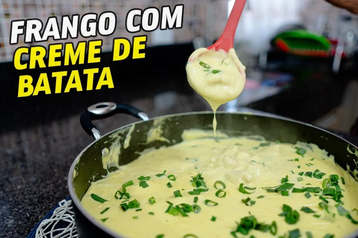 Frango com creme de batata que fica pronto rapidinho para o