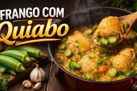 Frango com quiabo bem tradicional, suculento e sem baba, par