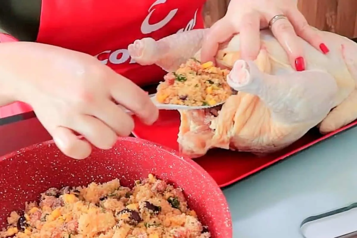 Frango recheado com farofa de natal que eu aprendi ficar mel