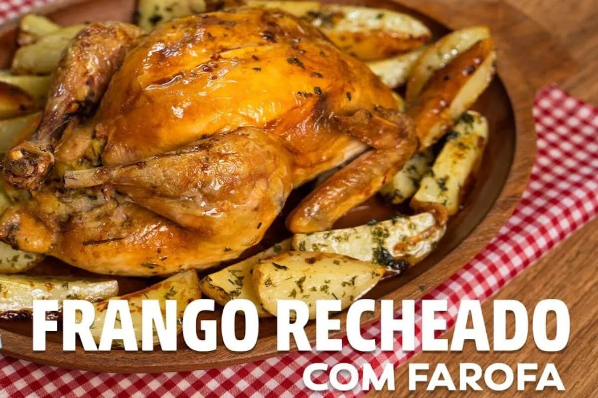 Frango recheado com farofa igual aqueles que compramos aos d