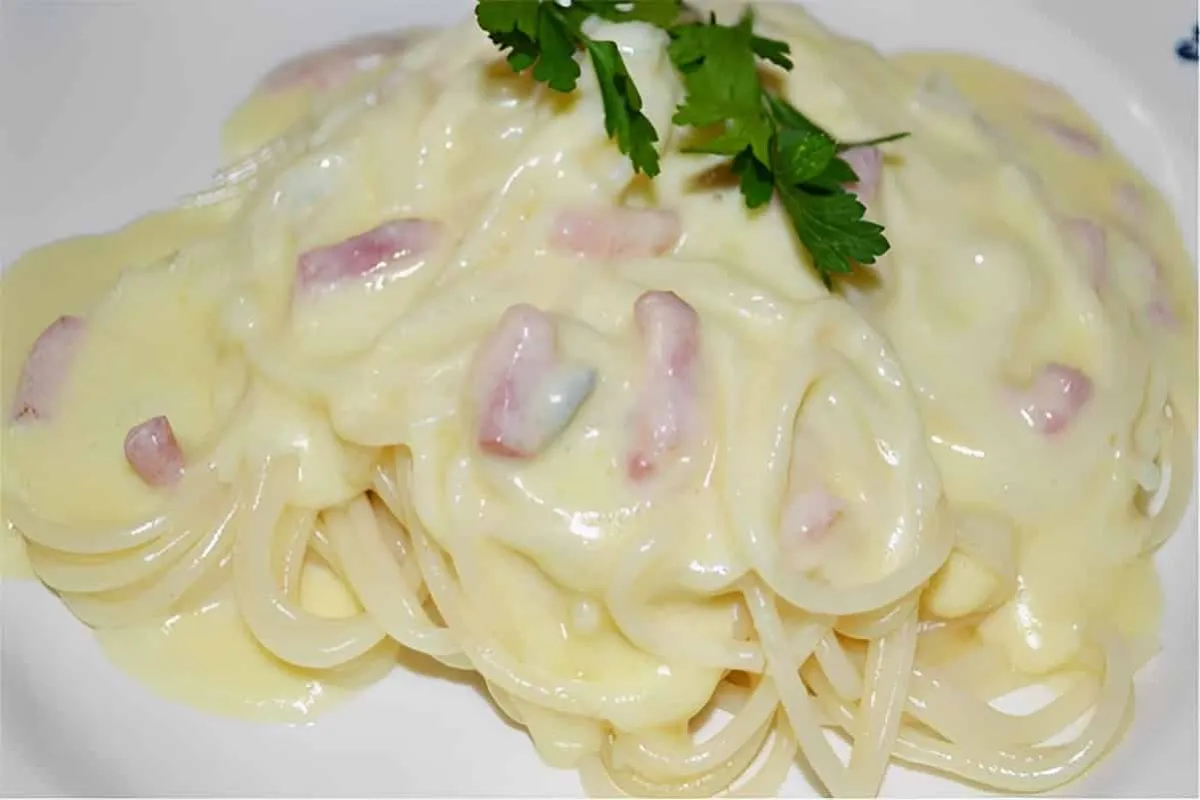 Macarrão ao molho branco na panela de pressão delicioso e fi