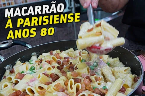 Macarrão dos anos 80 à parisiense: cremoso com bacon e queij