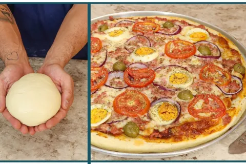 Massa de pizza caseira super leve e macia, para você fazer a