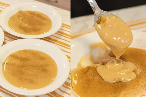 Mingau de açúcar queimado com caramelo cremoso feito com 3 i