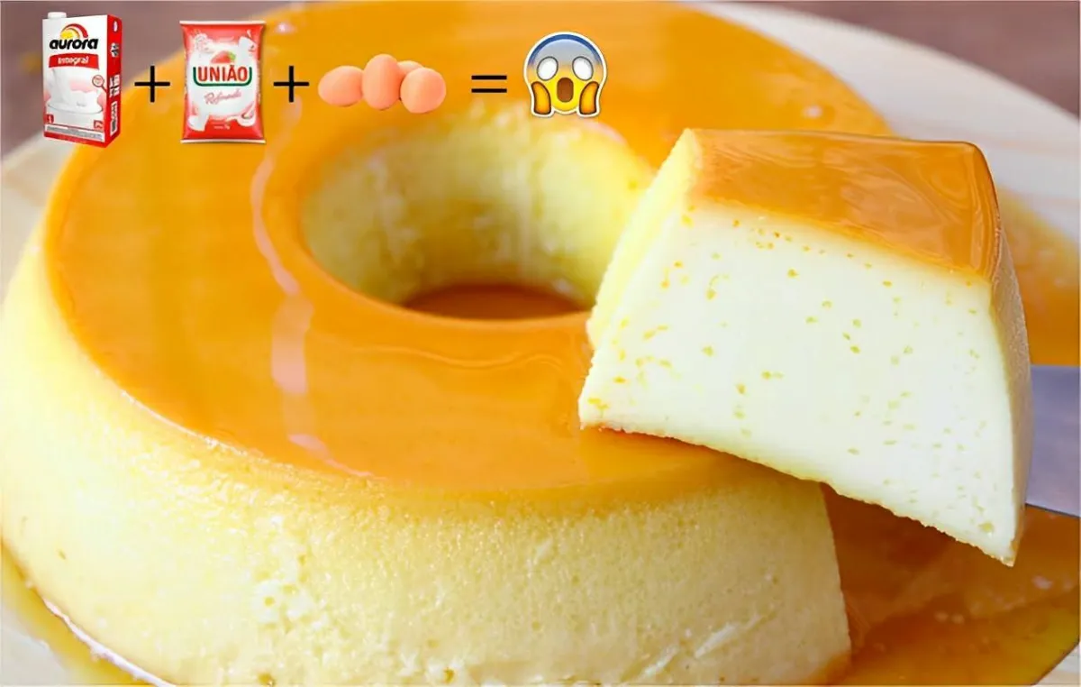 Misturei leite açúcar e ovos e fiz um delicioso pudim sem le