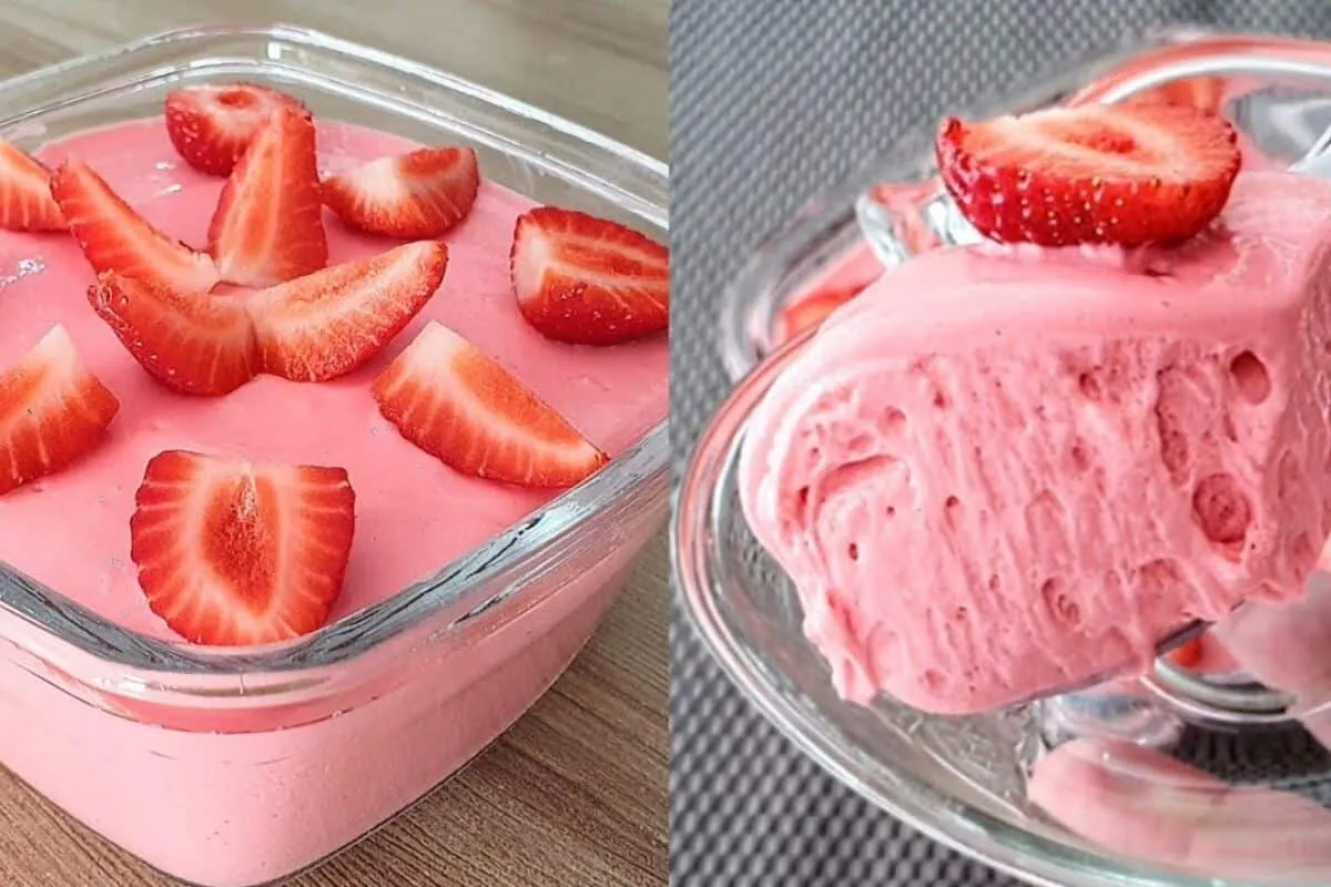Mousse de morango com 3 ingredientes sem leite condensado e