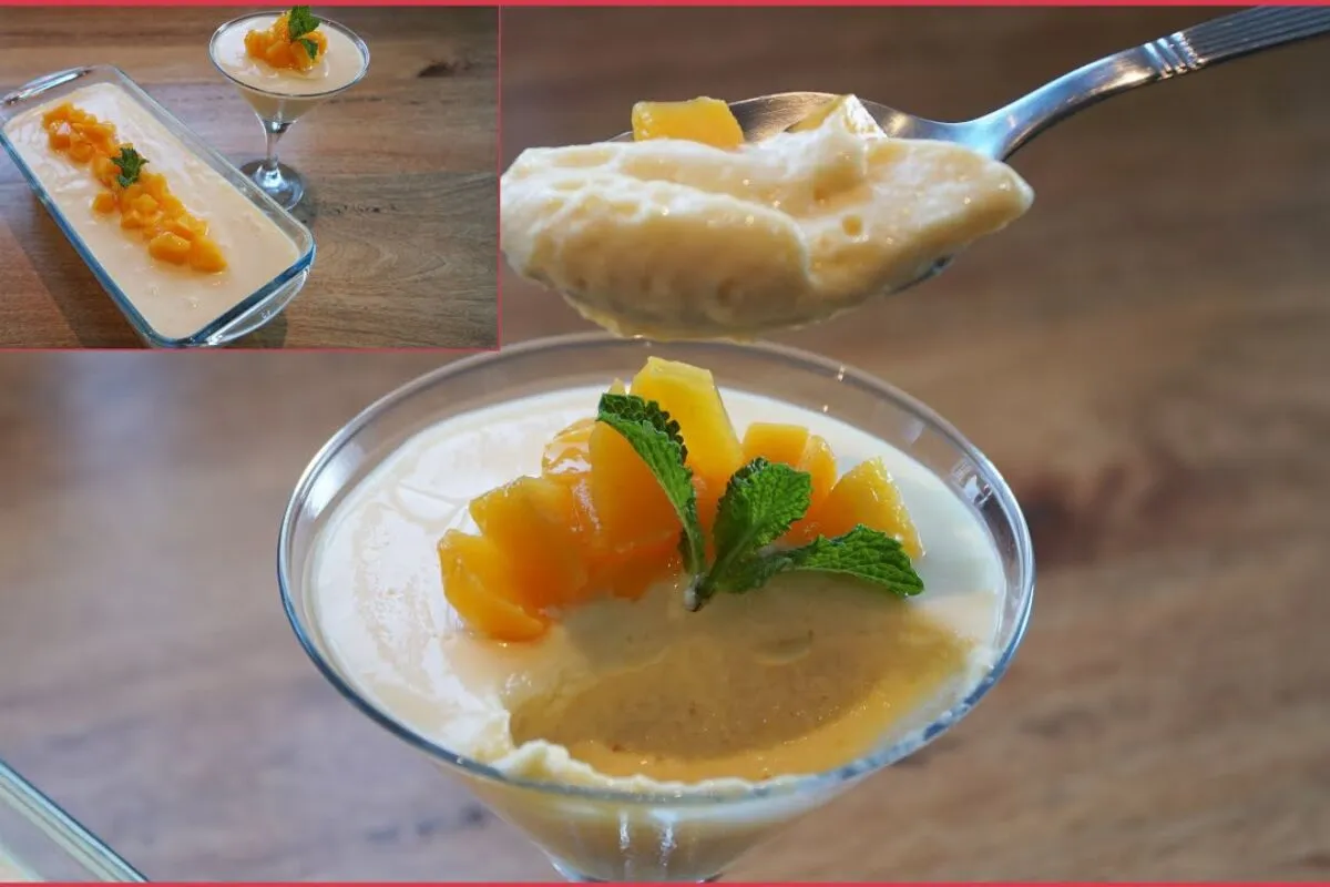 Mousse de pêssego rápida e fácil de preparar, para ficar com