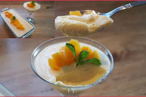 Mousse de pêssego rápida e fácil de preparar, para ficar com