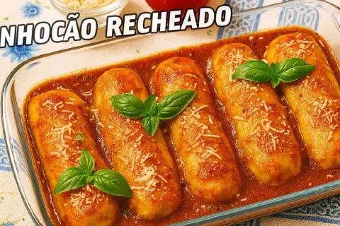 Nhocão recheado de presunto e queijo muito suculento para se