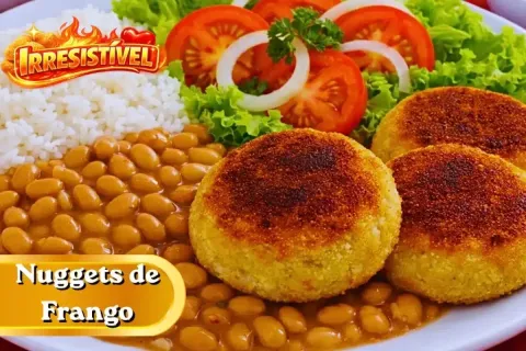 Nuggets de frango caseiro bem temperado, saudável e com uma 