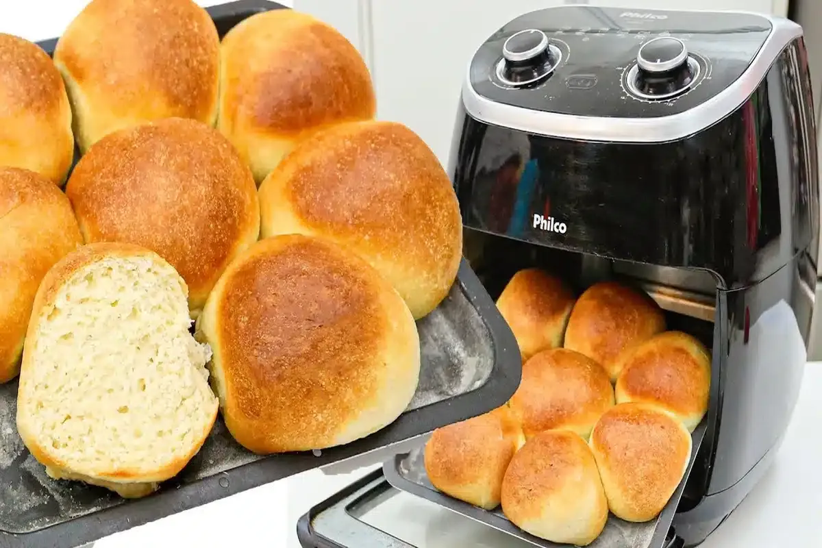 Pão caseiro na air fryer que fica fofinho e macio para comer