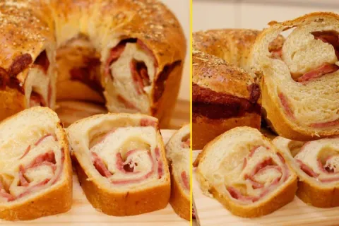 Pão caseiro salgado delicioso para você servir no lanche da 