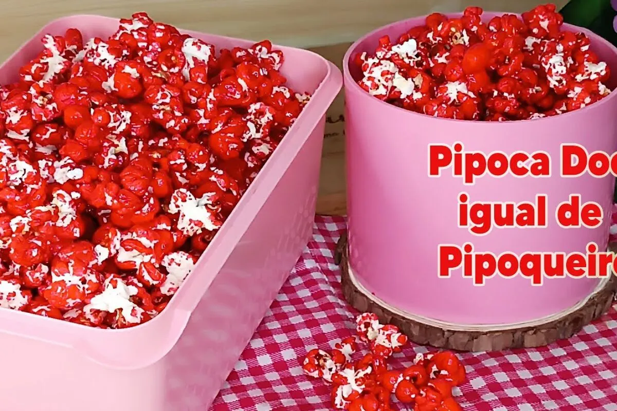 Pipoca doce igual à de pipoqueiro, bem crocante, caramelizad