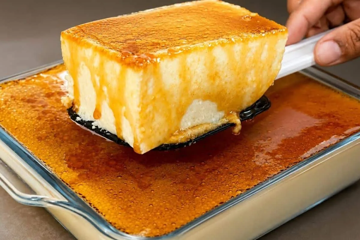 Pudim de travessa batido no liquidificador e levado para gel