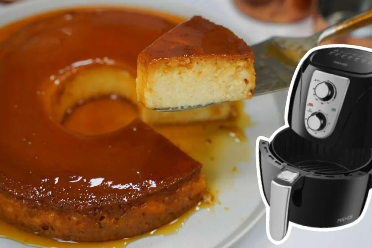 Pudim na air fryer pronto em minutos, cremoso e com poucos i