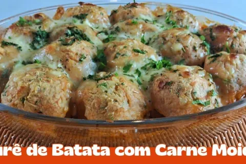 Purê de batata com carne moída bem cremoso, simples de fazer