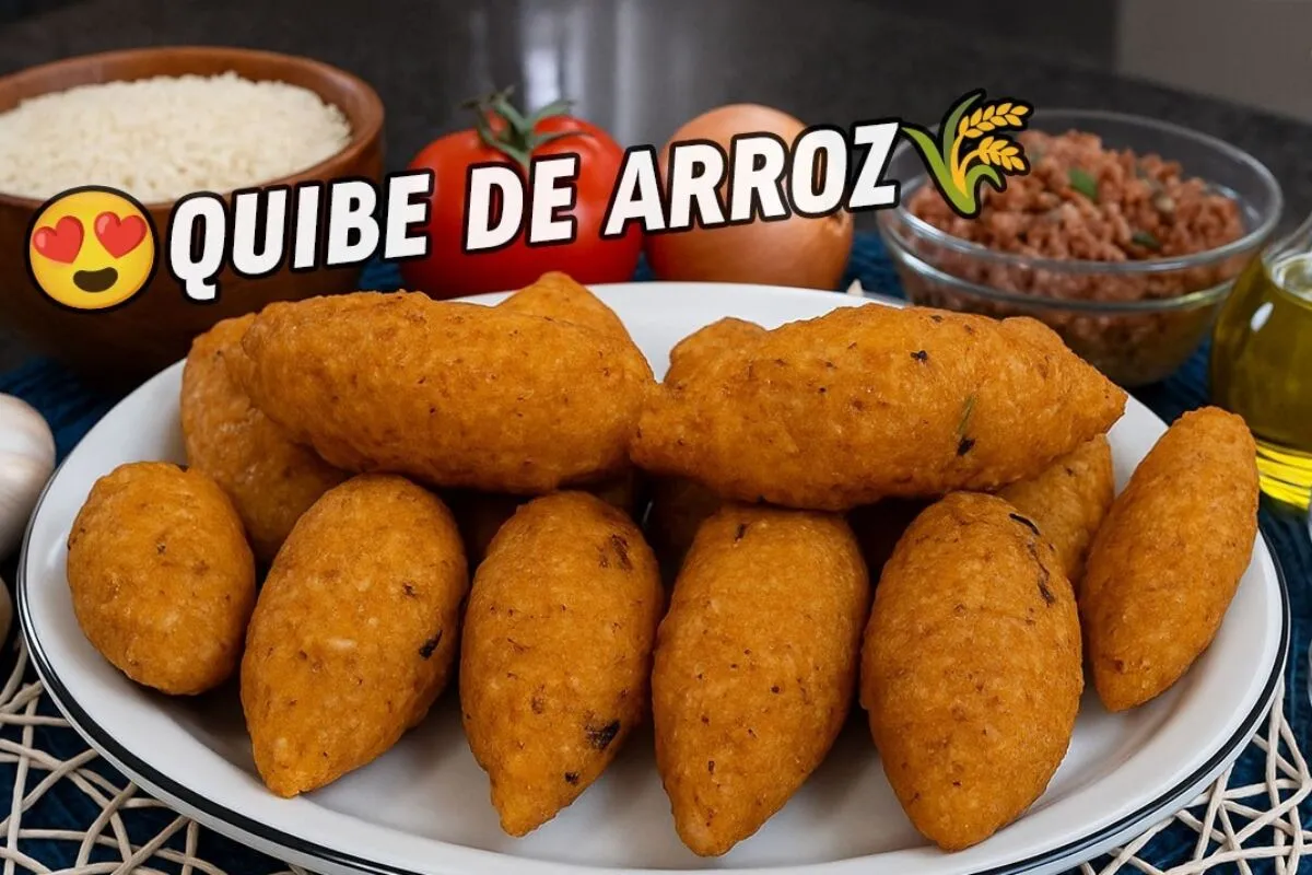 Quibe de arroz com recheio cremoso de carne e sabor irresistível